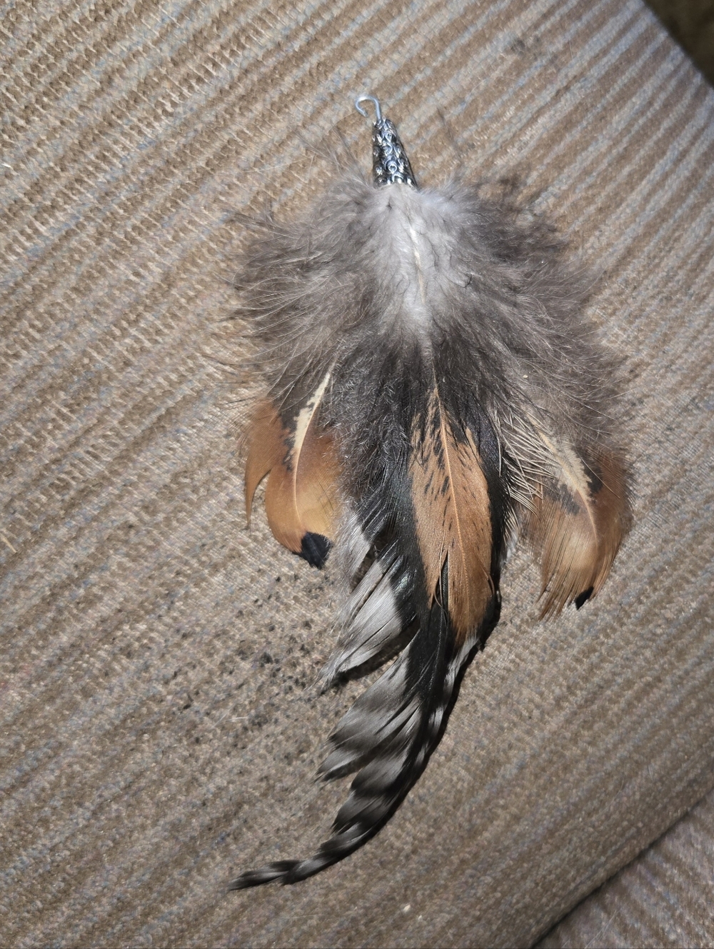 Feather Keychain Charm in Brown, Black & Cream